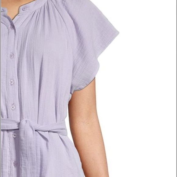 Lavender Cap sleeve Muslin button down dress - Picture 2 of 5
